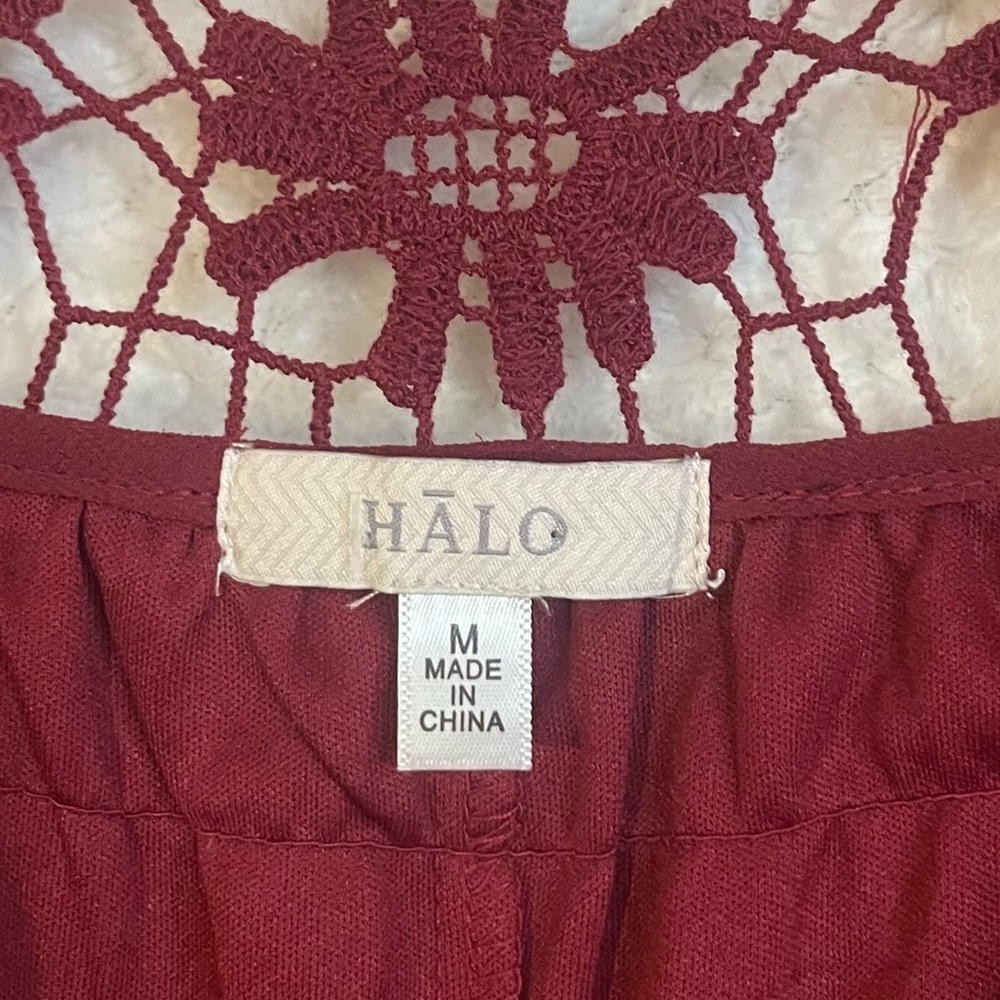 Halo Womens Dress Maroon Floral Crochet Dress Flowy Sz Medium - Picture 2 of 7